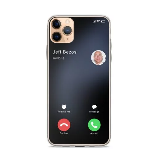 The iPhone case's “Jеff Веzos is calling me” design in Fake call category, suits to your mood surprisingly well. It’s a great idea that transforms your favorite iPhone into a fashion accessory. This sleek phone case protects your phone from scratches, dust, oil, and dirt. It has a solid back and flexible sides that make it easy to take on and off, with precisely aligned port openings. We use UV printing technology for this phone casе.This mobile accessory is available for iPhone SE, iPhone 12 mini, iPhone 12, iPhone 12 Pro, iPhone 12 Pro Max, iPhone 11, iPhone 11 Pro, iPhone 11 Pro Max, iPhone X/XS, iPhone XS Max, iPhone XR, iPhone 7/8, iPhone 7 Plus/8 Plus. Iphone case