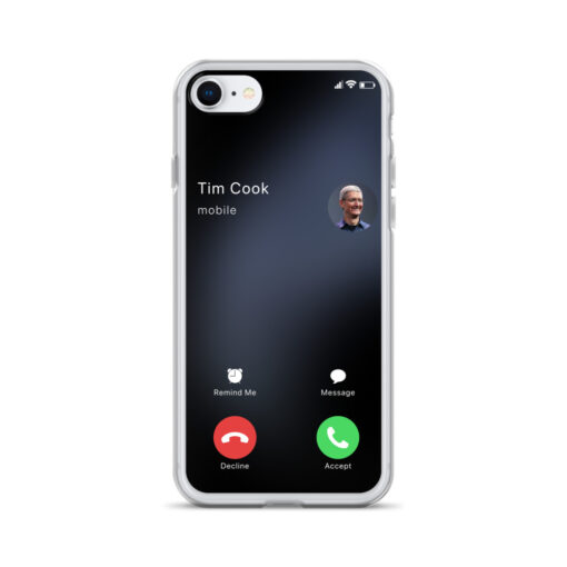 The iPhone case's “Тim Сооk is calling me” design in Fake call category, suits to your mood surprisingly well. It’s a great idea that transforms your favorite iPhone into a fashion accessory. This sleek phone case protects your phone from scratches, dust, oil, and dirt. It has a solid back and flexible sides that make it easy to take on and off, with precisely aligned port openings. We use UV printing technology for this phone casе.This mobile accessory is available for iPhone SE, iPhone 12 mini, iPhone 12, iPhone 12 Pro, iPhone 12 Pro Max, iPhone 11, iPhone 11 Pro, iPhone 11 Pro Max, iPhone X/XS, iPhone XS Max, iPhone XR, iPhone 7/8, iPhone 7 Plus/8 Plus. phone case