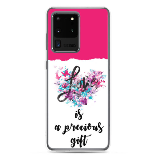 A must-have accessory for your Samsung phone, that exceeds your expectations. "Love is a precious gifts" is a truly unique design in Quotes Category, created to fit your style. This scratch resistant Samsung case will also protect your phone from dust, oil and dirt. It has a solid back and flexible sides that make it easy to take on and off, with precisely aligned cuts and holes. We use UV printing technology for this phone casе. Available for Samsung Galaxy S20, Samsung Galaxy S20 Plus, Samsung Galaxy S20,  UltraSamsung Galaxy S10, Galaxy S10 +, Galaxy S10e. samsung case