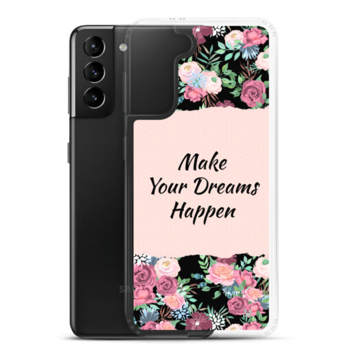 A must-have accessory for your Samsung phone, that exceeds your expectations. "Make Your Dreams Happen" is a truly unique design in Quotes Category, created to fit your style. This scratch resistant Samsung case will also protect your phone from dust, oil and dirt. It has a solid back and flexible sides that make it easy to take on and off, with precisely aligned cuts and holes. We use UV printing technology for this phone casе. Available for Samsung Galaxy S20, Samsung Galaxy S20 Plus, Samsung Galaxy S20,  UltraSamsung Galaxy S10, Galaxy S10 +, Galaxy S10e. samsung case